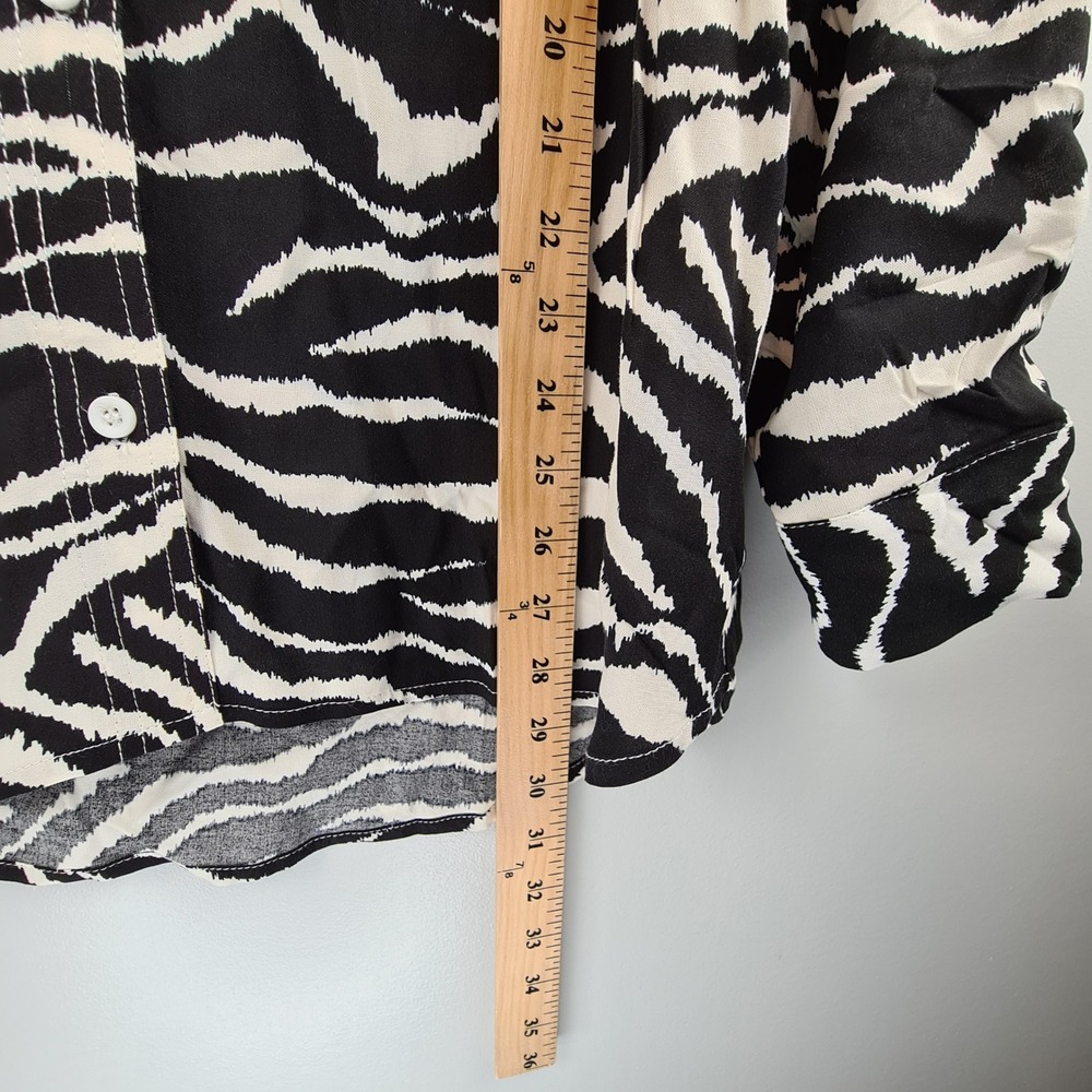Casa Cabana Zebra Print Button Down Shirt XL Black White Rayon Roll Tab Sleeve - Picture 7 of 9